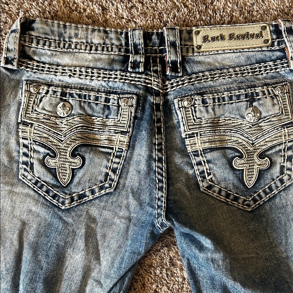 Rock Revival Blue Jeans with Embroidered Pockets